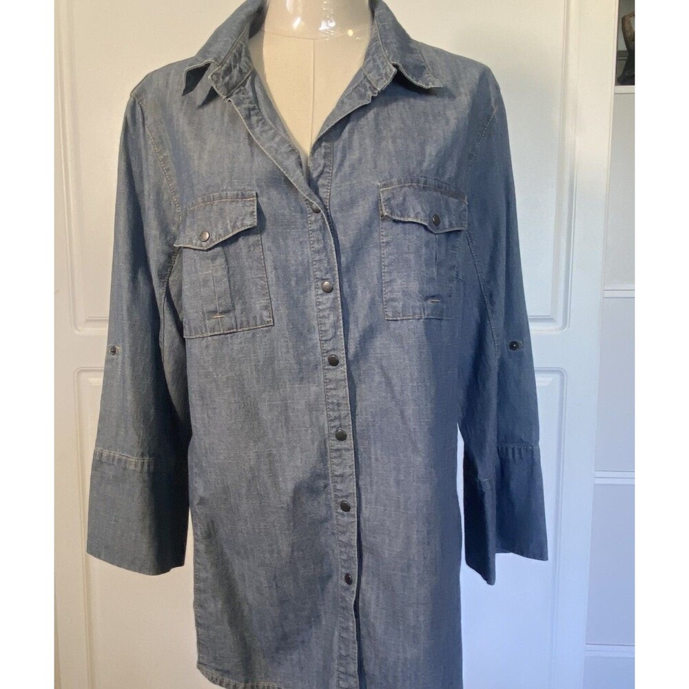 Nexx New York chambray snap front Longsleeve womens shirt, Cowgirl, Coastal, XL